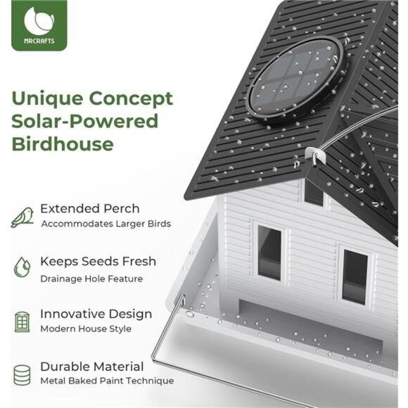 Solar Bird Feeder - Hanging Metal Bird House Feeder with Solar Lights, Outdoor - Picture 3 of 7